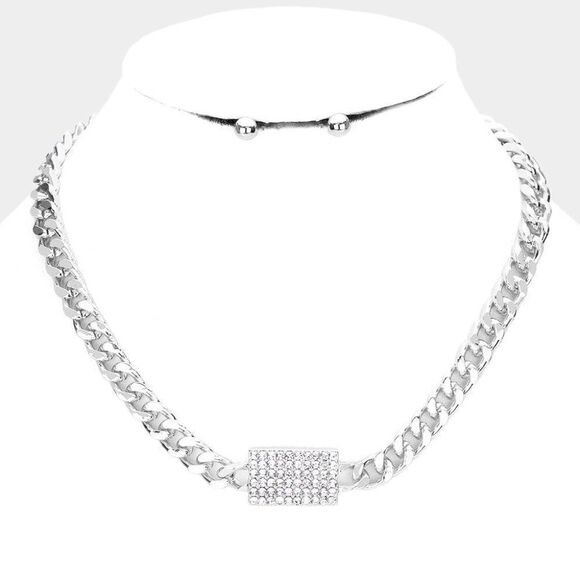 Sparkle Armand Jewelry - Rhinestone Embellished Rectangle Necklace Set